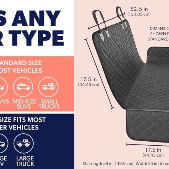 Dog Car Seat Cover for Back Seat, Waterproof, SUV, Standard 53"x56", Black - Picture 2 of 3